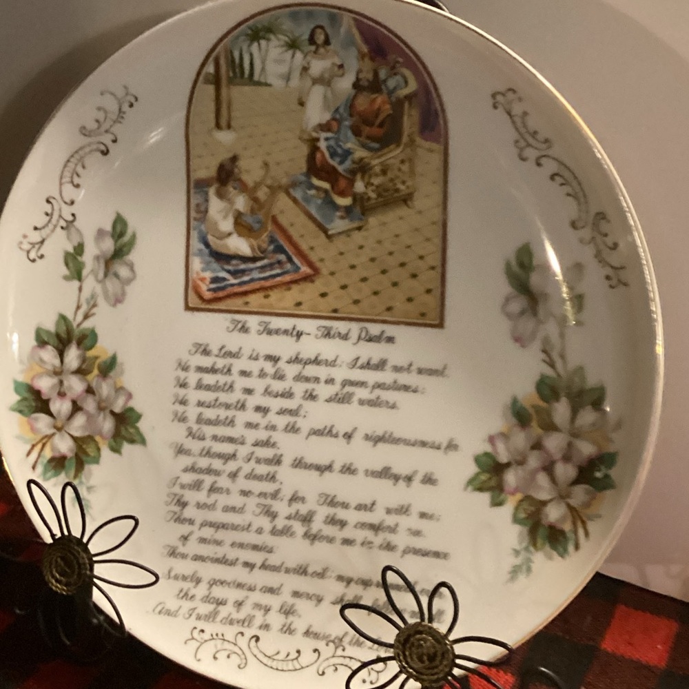 Decorative Floral Plate with Religious Scene